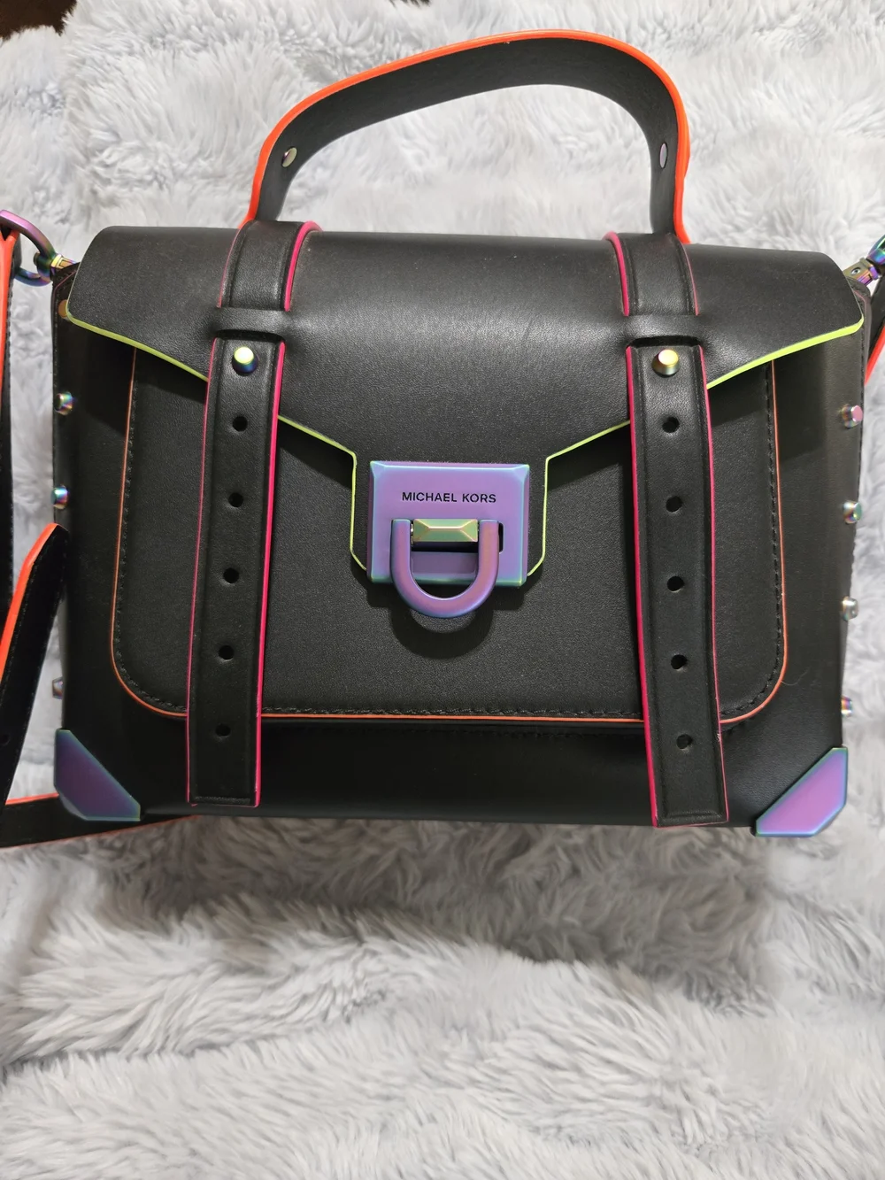 Michael Kors Black Satchel with Neon Trim